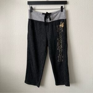 Disney Parks Minnie Mouse gold foil print marled knit gray cropped capri pants